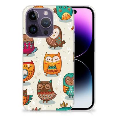 Apple iPhone 14 Pro | TPU Hoesje | Vrolijke Uilen Apple iPhone 14 Pro | TPU Hoesje | Vrolijke Uilen