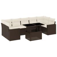 8-delige Loungeset met kussens poly rattan bruin - thumbnail