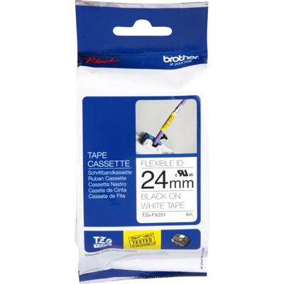 Etiketten Brother TZe-FX, TZ-FX TZe-FX251 Tapekleur: Wit Tekstkleur:Zwart 24 mm 8 m