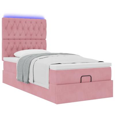 Ottoman bed met matrassen en LED's 90x200cm fluweel roze