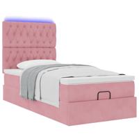 Ottoman bed met matrassen en LED's 90x200cm fluweel roze - thumbnail