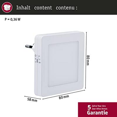 Paulmann Esby 92493 LED-nachtlamp Vierkant LED Warmwit Wit Paulmann Esby 92493 LED-nachtlamp Vierkant LED Warmwit Wit