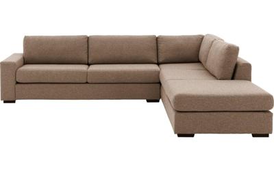 Goossens Bank Lucca bruin, stof, 3-zits, stijlvol landelijk met ligelement rechts Goossens Bank Lucca bruin, stof, 3-zits, stijlvol landelijk met ligelement rechts