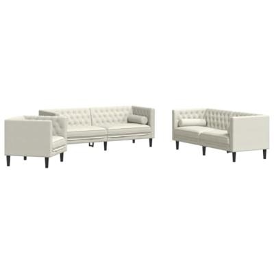 3-delige Loungeset Chesterfield met bolsters fluweel crèmekleur - thumbnail
