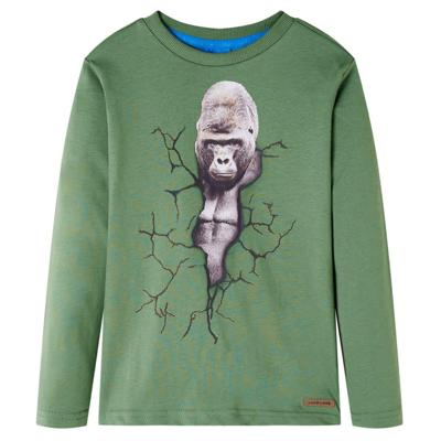 Kindershirt met lange mouwen gorillaprint 92 lichtkakikleurig