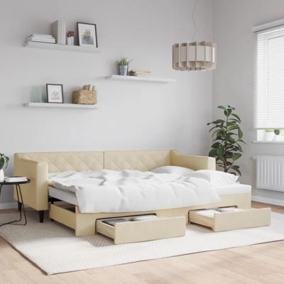 Slaapbank met onderschuifbed en lades 80x200 cm stof crèmekleur