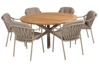 Manitoba diningset met Prado tafel latte teak rond dia. 160 cm Taste - Taste