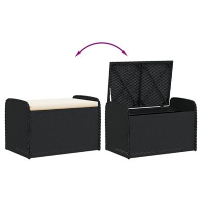 Opbergbankje met kussen 80x51x52 cm poly rattan zwart