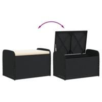 Opbergbankje met kussen 80x51x52 cm poly rattan zwart - thumbnail