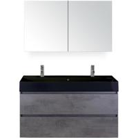 Maxx XL Badmeubelset 120 cm - Beton Antrac - Wastafel Kube Enkel Zwart 2 Kraangaten met Spiegelkast - thumbnail