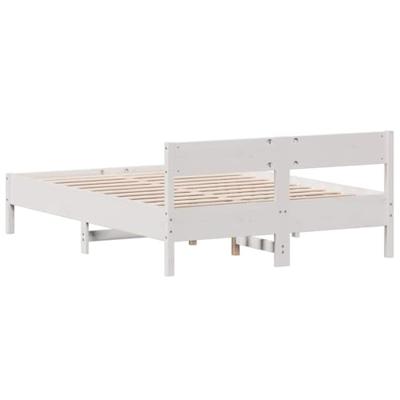 Bedframe met hoofdbord massief grenenhout wit 120x200 cm - thumbnail