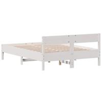 Bedframe met hoofdbord massief grenenhout wit 160x200 cm - thumbnail
