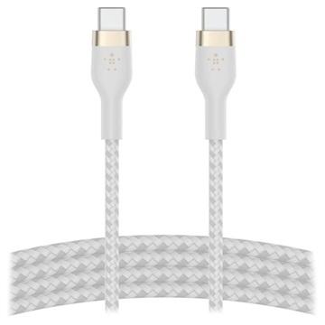 Belkin BoostCharge Pro Flex gevlochten USB Type C/C-kabel, USB-IF-gecertificeerde Power Delivery PD-snellaadkabel voor iPhone 16, Samsung Galaxy S24, Pixel, iPad, Nintendo Switch en meer, 2 m, wit