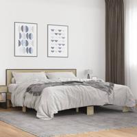 Bedframe bewerkt hout metaal sonoma eikenkleurig 200x200 cm - thumbnail
