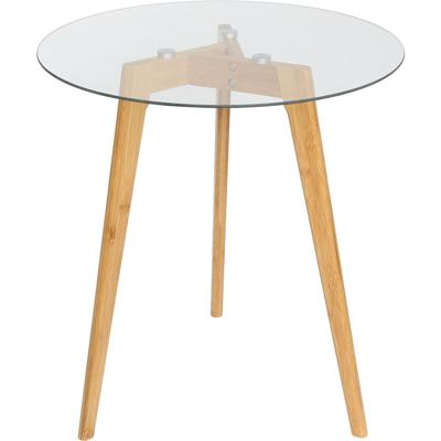 Ronde Bijzettafel met Glazen Blad en Houten Onderstel - Bruin