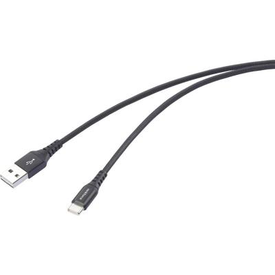 Renkforce RF-6872332 USB-kabel USB 2.0 USB-A stekker, USB-C stekker 1.00 m Zwart Zeer flexibel, Extreem robuust gevlochten bescherming, Stekker past op beide