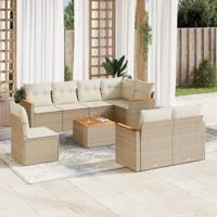 9-delige Loungeset met kussens poly rattan beige - thumbnail