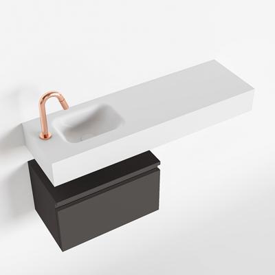 MONDIAZ ANDOR 50cm toiletmeubel dark grey. LEX 100cm wastafel talc links 1 kraangat