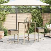 Tuinbarkrukken 2 st met kussens poly rattan beige - thumbnail