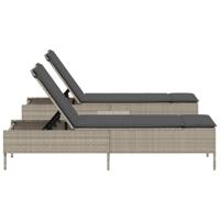 3-delige Ligbeddenset met kussens poly rattan lichtgrijs - thumbnail