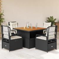 5-delige Tuinset met kussens poly rattan zwart - thumbnail