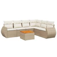 7-delige Loungeset met kussens poly rattan beige - thumbnail
