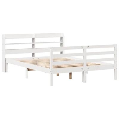 Bedframe met hoofdbord massief grenenhout wit 150x200 cm
