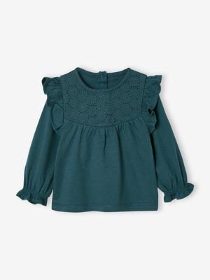 Geborduurde t-shirt baby met lange mouwen groenblauw