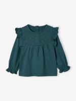 Geborduurde t-shirt baby met lange mouwen groenblauw - thumbnail