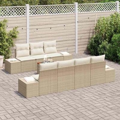 Tuinbankenset met opslag 8 pcs Beige en Crème poly rattan