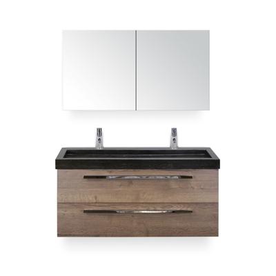 Seville Badmeubelset 120 cm - 2 laden Tabacco - Wastafel Lucca Enkel - met Spiegel - Variant 2