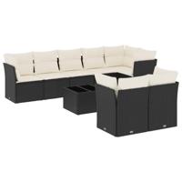 9-delige Loungeset met kussens poly rattan zwart - thumbnail