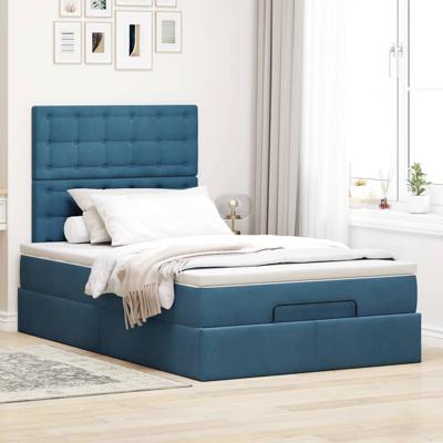 Ottoman bed met matrassen 140x190cm fluweel donkerblauw