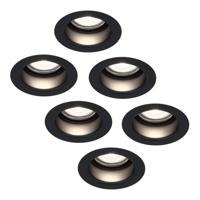 Set van 6 Mari - LED platte inbouwspots met lage inbouwdiepte 58mm - 3,8 Watt 270 Lumen - 6000K Daglicht wit - GU10 LED Module - Verzonken - Dimbaar - Rond - IP65 waterdicht - Zwart - thumbnail