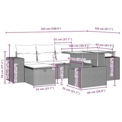 7-delige Loungeset met kussens poly rattan lichtgrijs