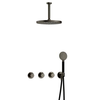 Hotbath Cobber - CB7067 - Inbouw Regendoucheset - Verouderd Ijzer - 2 Stopkranen - Thermostatisch - Plafondbuis 15 cm - Hoofddouche 300 mm - Ronde Handdouche 3 Standen - met M106 - Waterbesparend - V01