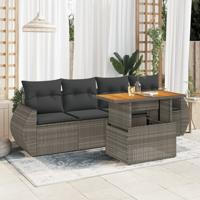 5-delige Loungeset met kussens poly rattan grijs - thumbnail