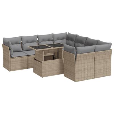 9-delige Loungeset met kussens poly rattan beige