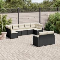 9-delige Loungeset met kussens poly rattan zwart - thumbnail