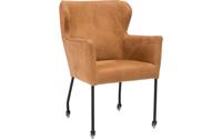 Goossens Excellent Eetkamerstoel Leogang cognac leer met armleuning en met wielen, elegant chic - thumbnail