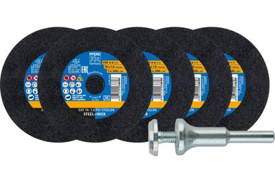 PFERD TOOLS STARTKIT EHT 76-1,0 PSF STEELOX/10 (5+1) 69198288 Doorslijpschijfset 76 mm 1 stuk(s) RVS, Staal PFERD TOOLS STARTKIT EHT 76-1,0 PSF STEELOX/10 (5+1) 69198288 Doorslijpschijfset 76 mm 1 stuk(s) RVS, Staal