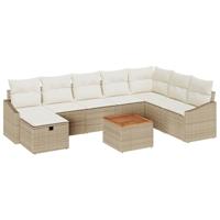 Tuinbankenset met kussen met opslag 9 pcs Beige Poly riet - thumbnail