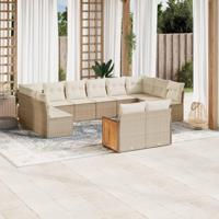 12-delige Loungeset met kussens poly rattan beige - thumbnail