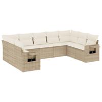 10-delige Loungeset met kussens poly rattan beige - thumbnail