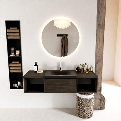 MONDIAZ BUKLA 140cm badmeubel met open module 40 L+R kleur Dark Brown met 2 lades. Wastafel CLOUD midden 1 kraangat kleur Urban.