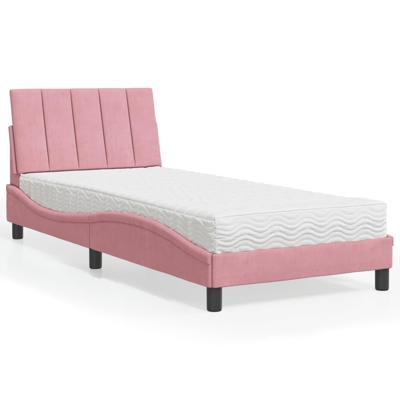 Bed met matras "Hanko" fluweel roze 80x200 cm