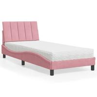 Bed met matras "Hanko" fluweel roze 80x200 cm - thumbnail
