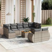 10-delige Loungeset met kussens poly rattan grijs - thumbnail