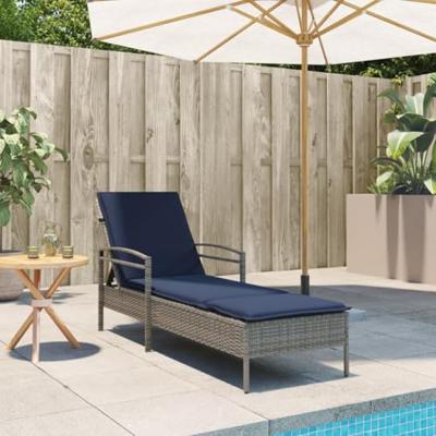 Ligbed met kussen grijs 63x200x81 cm poly rattan (alleen VS) - thumbnail
