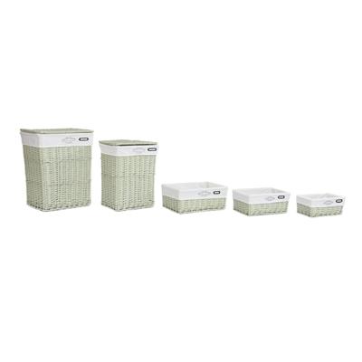 Mandenset DKD Home Decor Groen vlechtwerk 44 x 34 x 56 cm 5 Onderdelen